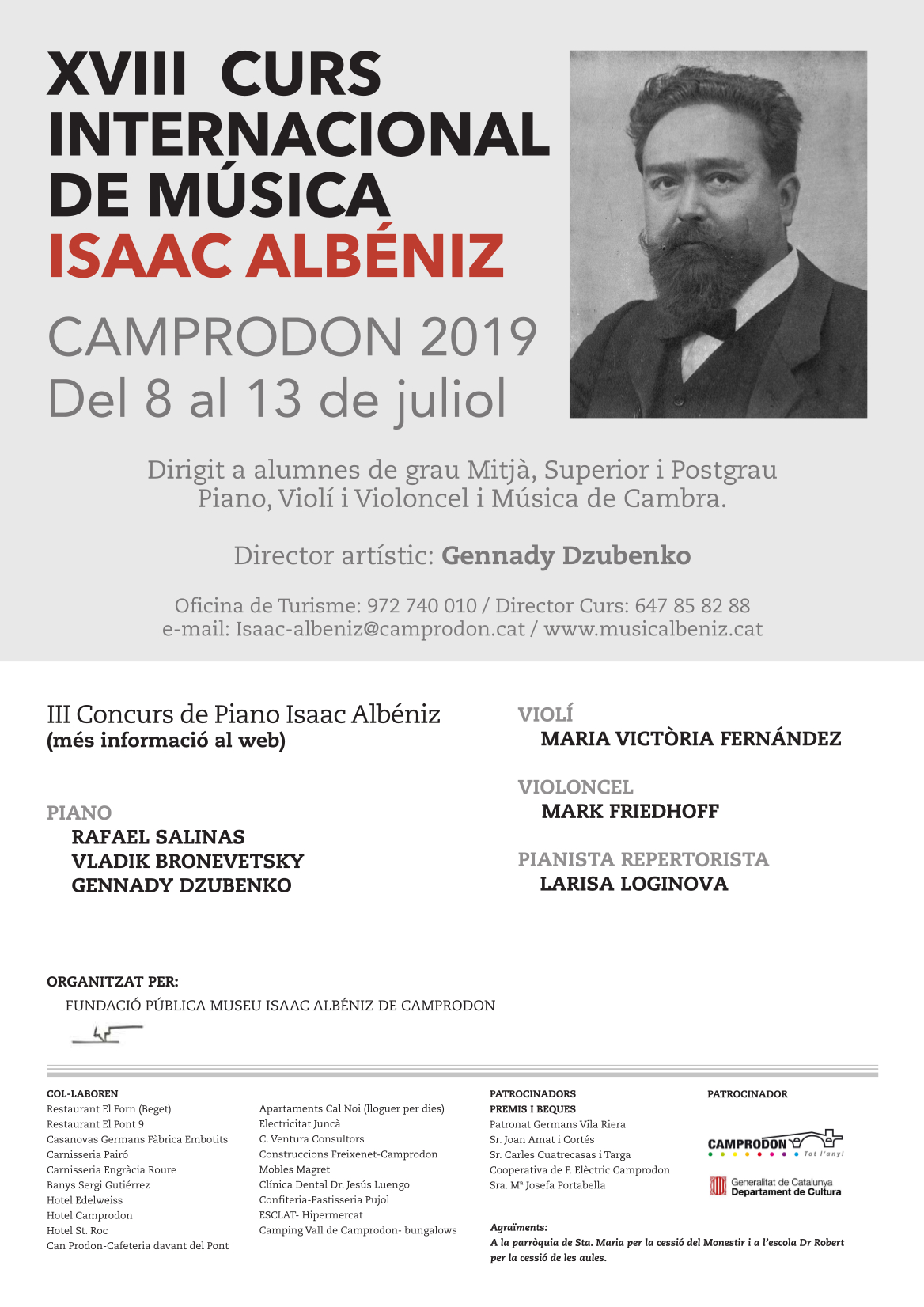 El CURS INTERNACIONAL DE MÚSICA ISAAC ALBÉNIZ DE CAMPRODON 2019